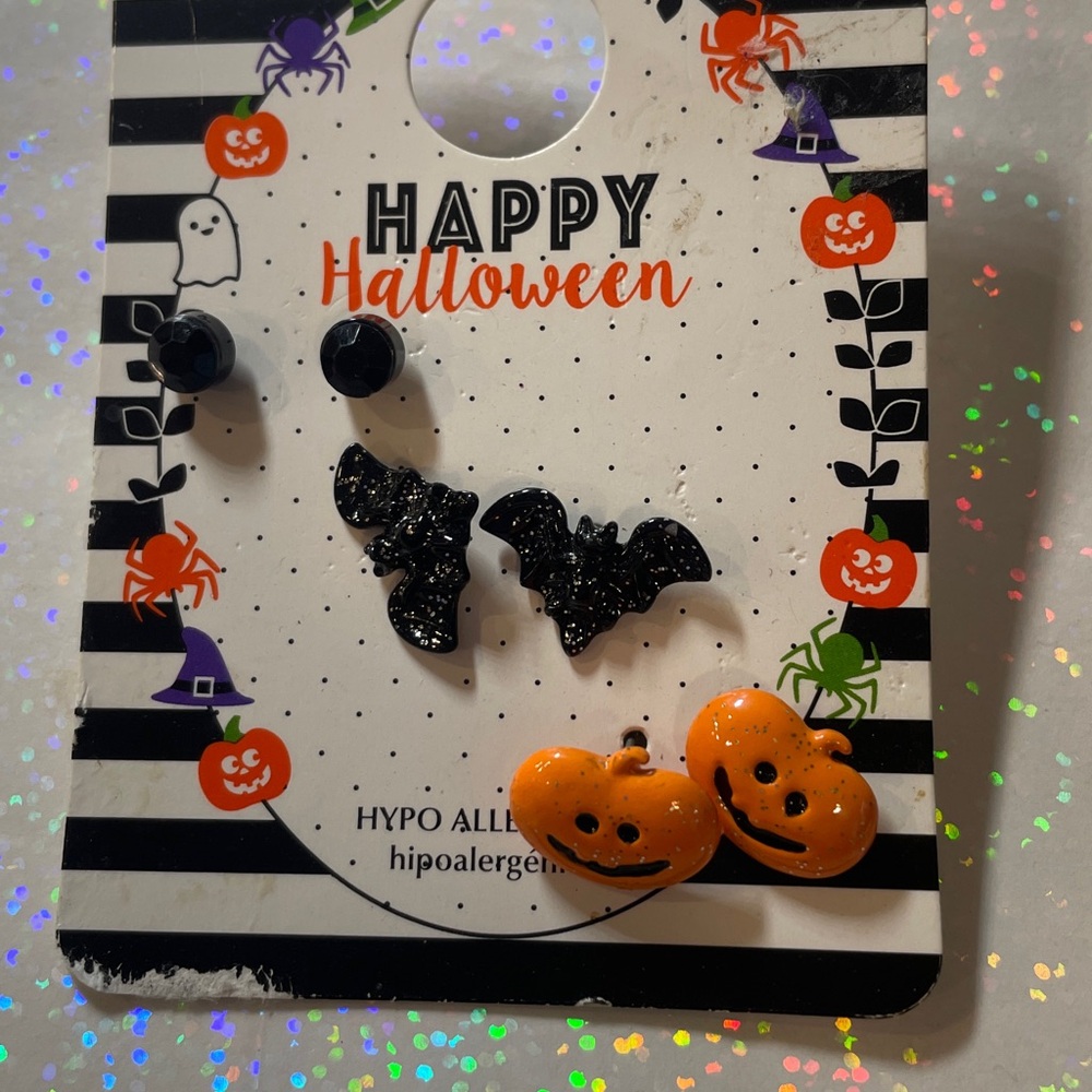 Halloween Pumpkin and Bat Earrings Set